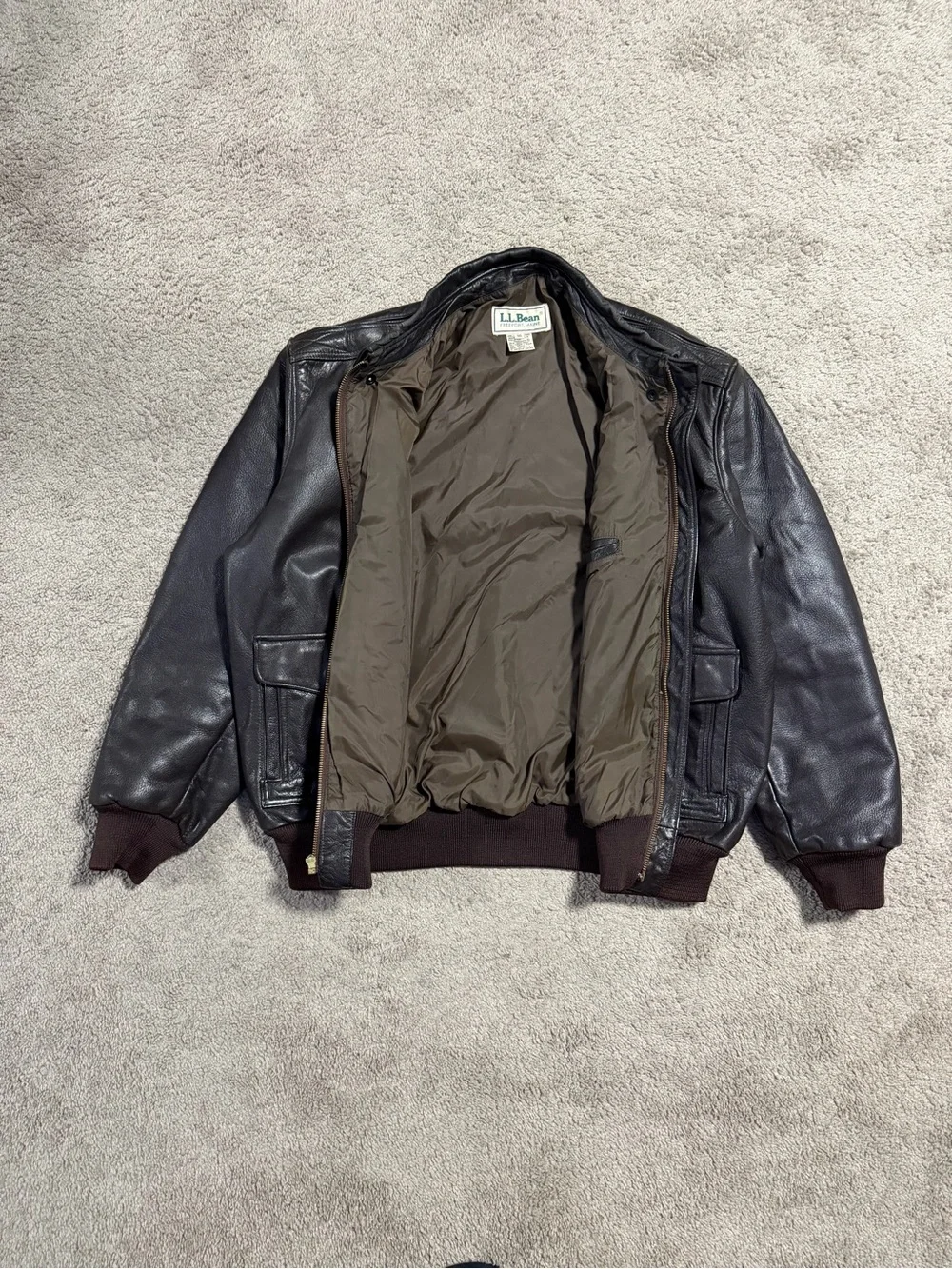 Vintage L.L. Bean Men's Brown Leather Bomber Jacket